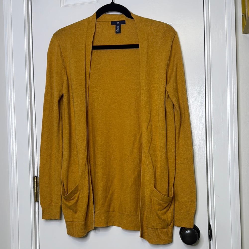 GAP Yellow Cardigan Sweater Soft Knit Open-Front